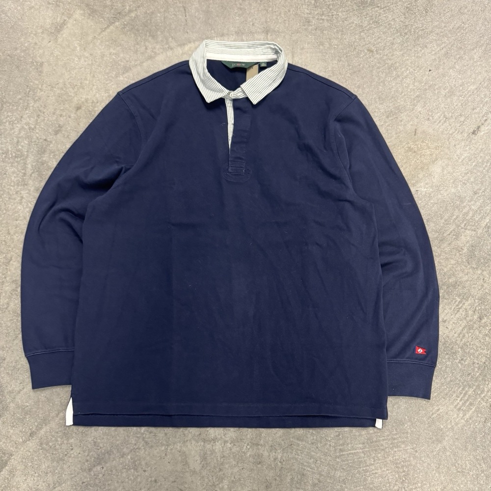 Men's J CREW Rugby Navy Blue Striped Collar Preppy Nautical Old Money NWT XL